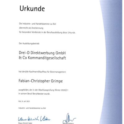 Prüfungsbester Fabian Grimpe